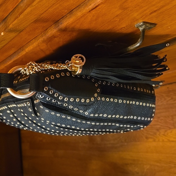 Michael Kors Black Leather Grommet Shoulder Bag - NWOT - Picture 6 of 15